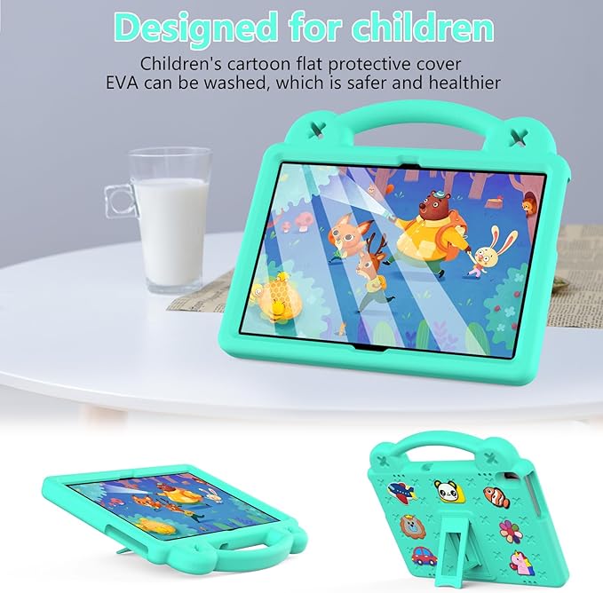 AKABEILA Compatible with Huawei MediaPad T5 10.1/Lenovo Tab M10/Lenovo Tab P10 Tablet Case, Kids Lightweight Shockproof Protective Case with Shoulder Strap & Stand Handle - Mint Green