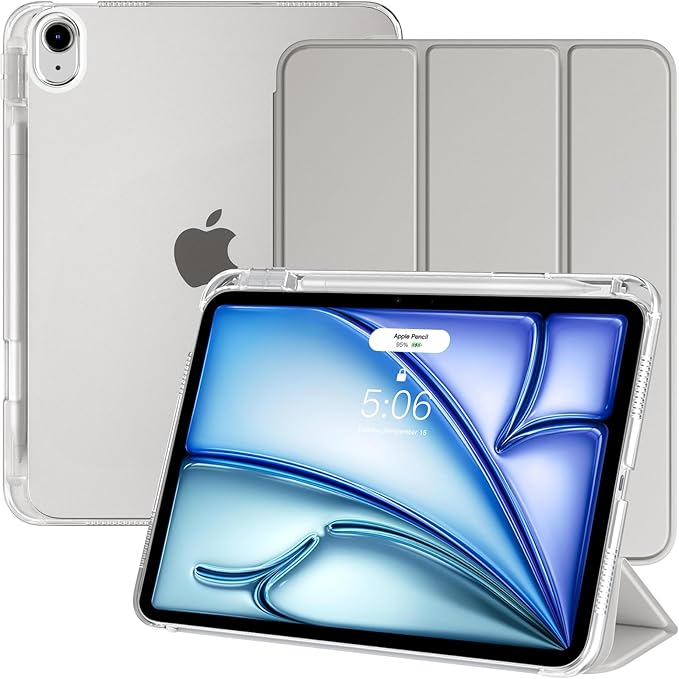 TiMOVO Case for iPad Air 11 Inch M4 2026/M3 2025/M2 2024, iPad Air 5th Generation 2022/4th Gen 2020 10.9 Inch with Pencil Holder, Stand Cover with Translucent Back, Auto Wake/Sleep, Silver
