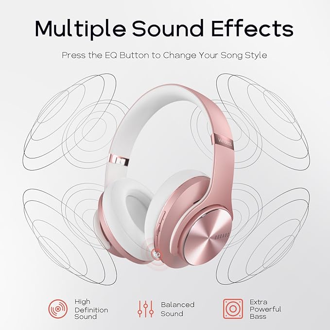 DOQAUS Bluetooth Headphones Over Ear, 90H Playtime, 3 EQ Modes, HiFi Audio, ENC Mic, Reinforced Durable Frame & Soft Earpads for Extended Wear, Phone, PC, Travel