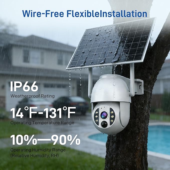 4G LTE 3K Security Cameras, Wireless Solar Powered Security Camera Outdoor, IP66, HD Color Night Vision, AI Triple Detection, 360° Auto Tracking, Smart Cameras for Home Securitym, No WiFi Required
