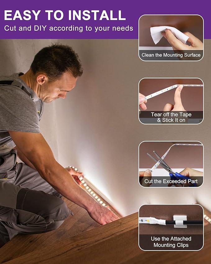 HitLights White LED Strip Lights 4000K,16.4ft High Density 12V Tape Light, UL Listed, 600 LEDs, CRI>90, 300Lm/ft, Flexible Dimmable Rope Lights for Bedroom, Kitchen, Cabinet(Power Source Not Included)