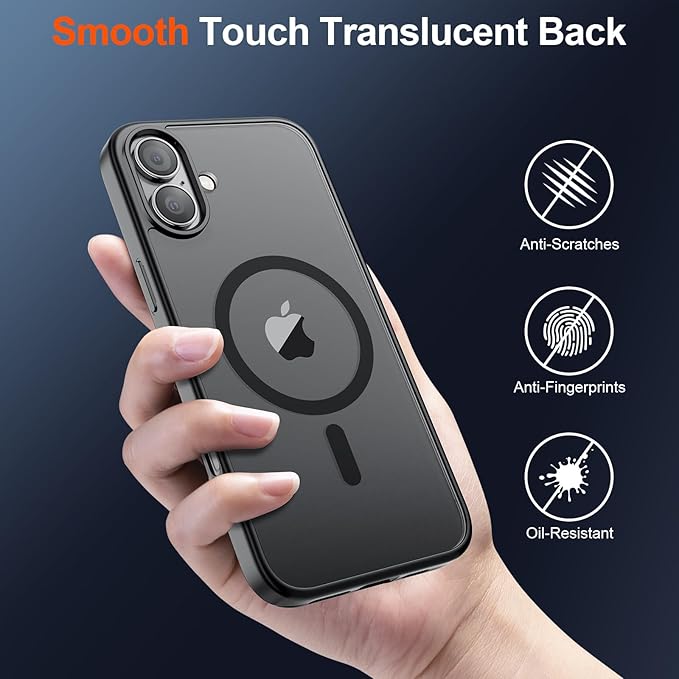 SUPFINE Magnetic for iPhone 17 Case (Compatible with MagSafe)(Military Grade Drop Protection) Translucent Matte Shockproof with Anti-Fingerprint Phone Cover,Black