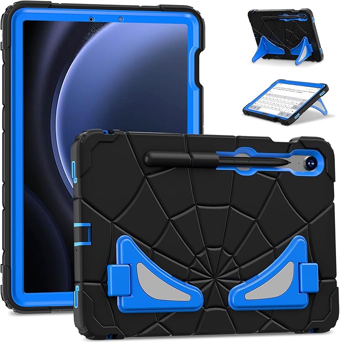 AKABEILA Compatible with Samsung Galaxy Tab S7/S8/S9/S9 FE 11 inch(2023) Tablet Case，Lightweight Shockproof Rugged Protective Cover with Kickstand for Kids Children Boys Babies Black Blue