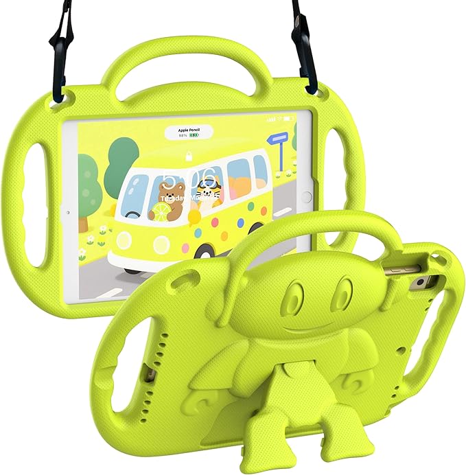 Kids Case for iPad 9th/8th/7th Generation (10.2 inch,2021/2020/2019), Kids Case for iPad Air 3rd Gen 10.5"/Pro 10.5, Durable Shockproof Cover with Shoulder Strap/Handle/Kickstand, Light Yellow