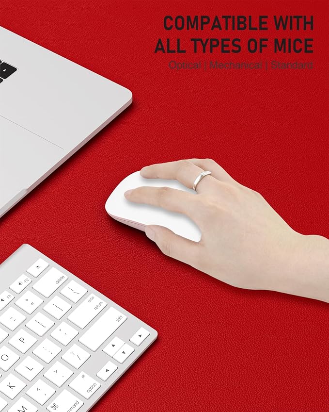 Desk Pad, 48" x 17" PU Leather Non-Slip Desk Mat Large Mouse Pad for Desktop, Waterproof Laptop Computer Writing Mat for Office, Home, Work, Gaming, Bright Red