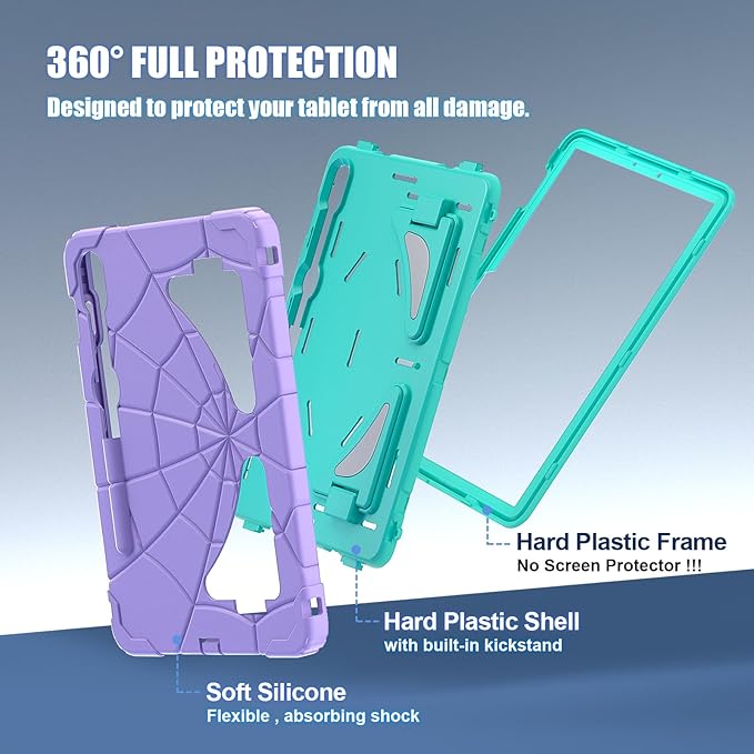 AKABEILA Compatible with Samsung Galaxy Tab S10 FE 2025/Tab S10 Lite 2025 Tablet Case，Lightweight Shockproof Rugged Protective Cover with Kickstand for Kids Children Boys Babies Purple Mint Green