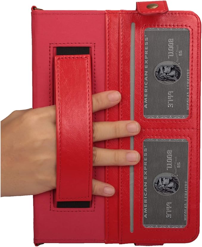Handbag Case for iPad Mini 7.9" Series, iPad Mini 4/Mini 5 Case, Techcircle Lightweight Folio Stand Crossbody Wallet Case with Pencil Holder, Hand Strap & Shoulder Strap Soft Protective Cover, Red