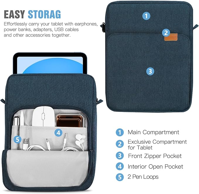 TiMOVO 9-11 Inch Tablet Sleeve Bag with Shoulder Strap for iPad 11-inch A16 2025, iPad 10th Gen. 10.9"/10.2", Galaxy Tab A9+/A11Plus 11", Indigo