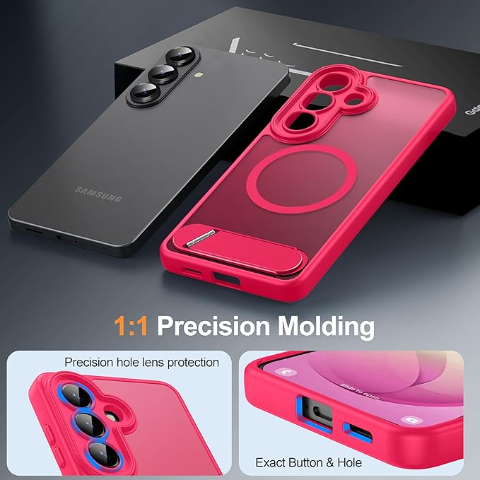 Magnetic for Samsung Galaxy S26 Case, [Compatible with MagSafe][Full Camera Protection][Built-in Invisible Kickstand] Translucent Matte Phone Case for S26 6.3" - Hot Pink