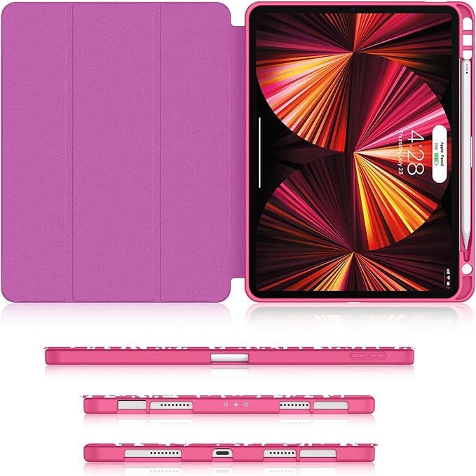 Soke for iPad Pro 11 Case (M2) 2022/2021/2020 with Pencil Holder - [Full Body Protection + Apple Pencil Charging + Auto Wake/Sleep], Soft TPU Back Cover for 2022 iPad Pro 11 inch(Book Hot Pink)
