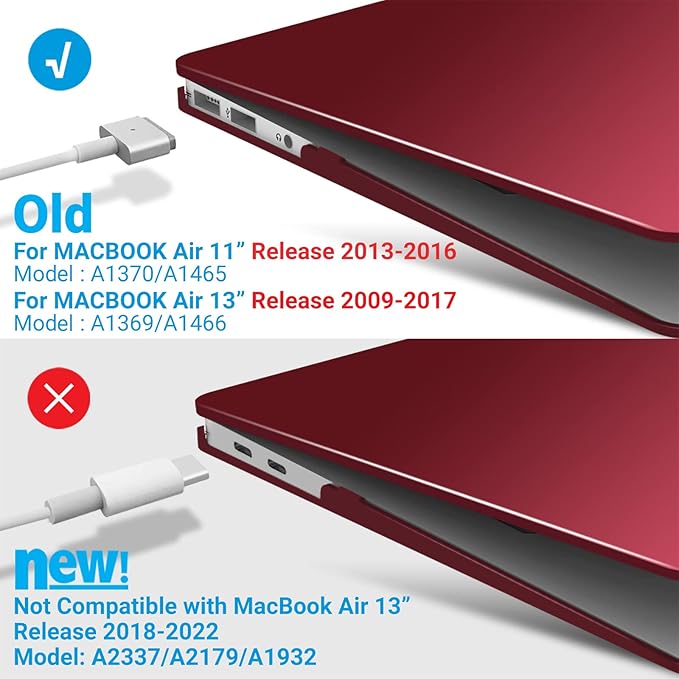 IBENZER Compatible with MacBook Air 11 Inch Case Model A1370 A1465, Soft Touch Plastic Hard Shell Case Bundle with Keyboard Cover for Mac Air 11, Wine Red, A11WR+1