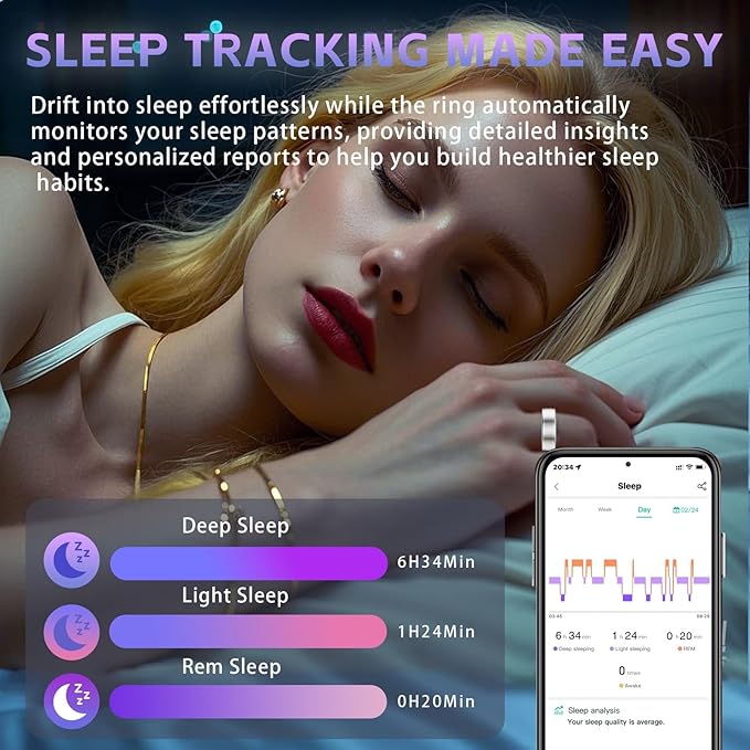 Smart Ring for Women Men – Activity Tracker Ring with Heart Rate, SpO2, Blood Pressure, Sleep Monitoring, Step & Calorie Counter, 5ATM Waterproof, No Subscription Fee (Silver, 10)
