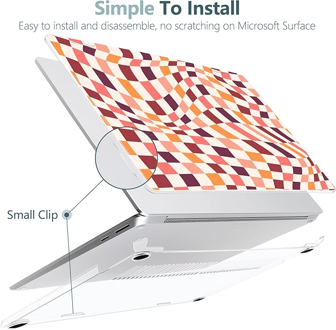 Case for 15-inch Microsoft Surface Laptop Copilot+ PC 2024 (7th Ed) Aesthetic Clear Hard Laptop Shell, with TPU Keyboard Cover & OTG Adapters Ultimate 6-in-1 Bundle, Wavy Checkerboard