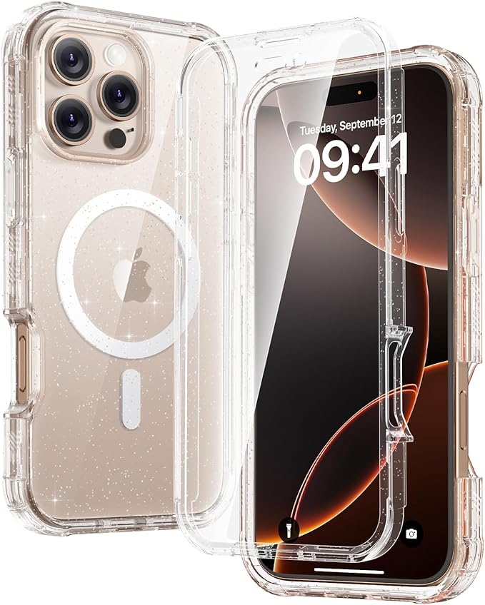 Diaclara Magnetic Designed for iPhone 16 Pro Case, Full Body Rugged with Touch Sensitive Anti-Scratch Screen Protector, Compatible with MagSafe, Soft Bumper Case for iPhone 16 Pro 6.3'', Clear Glitter