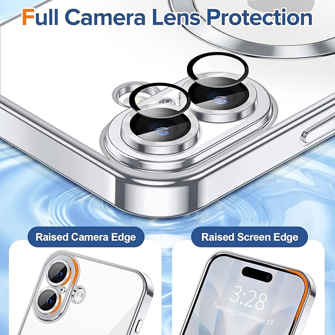 Hython Magnetic Clear for iPhone 17 Case with Camera Lens Protector [Compatible with MagSafe] Luxury Plating Edge Slim Soft TPU Cover Protective Phone Case for iPhone 17 6.3", Silver