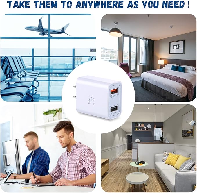Double USB Wall Charger, Costyle 3 Pack 30W Dual Ports USB Fast Charger Block Quick Fast Charge 3.0 Power Adapter & 5V 2.4A Wall Plug for iPhone 12 11 XR X SE, Samsung S9 S10 S20, Tablet(White)