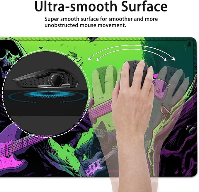 Large Mouse Pad, 31.5 x 11.8in Extended Gaming Mouse Pad with Stitched Edges, XXL Mousepad Protector Non Slip Rubber Base for Office and Home Writing Mat, Funy Skeleton Man Plays Guitar Desk Mat