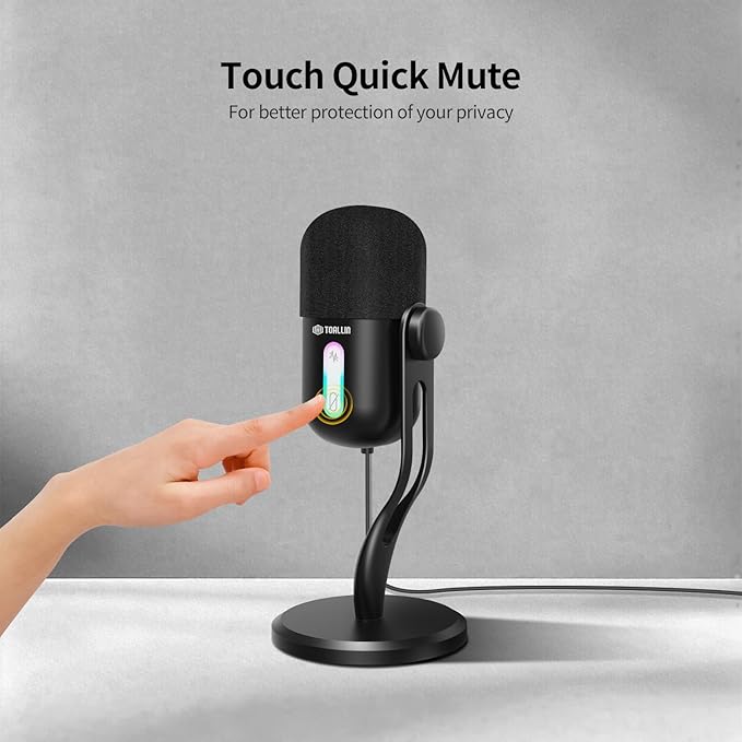 TOALLIN CM60 - USB Condenser Microphone for Recording, Streaming, Podcasting, Meetings on Teams, Zoom, OBS, Twitch, YouTube, Noise Reduction & Mute, Works with Laptop/PC/Tablet/Cellphone, Black