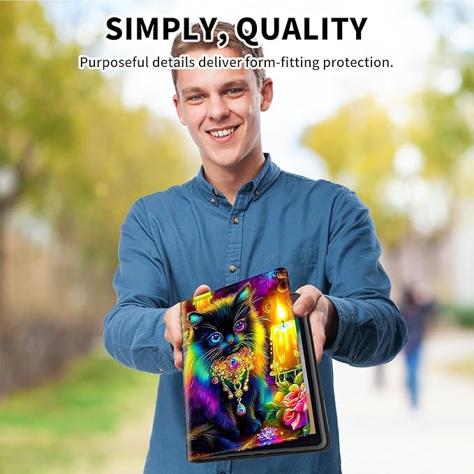 for Amazon Kindle Fire Max 11 (13th Generation, 2023 Release) 11" Tablet Case, Slim Kickstand Stand Leather Smart Cover with Auto Wake/Sleep, Candle Black Cat