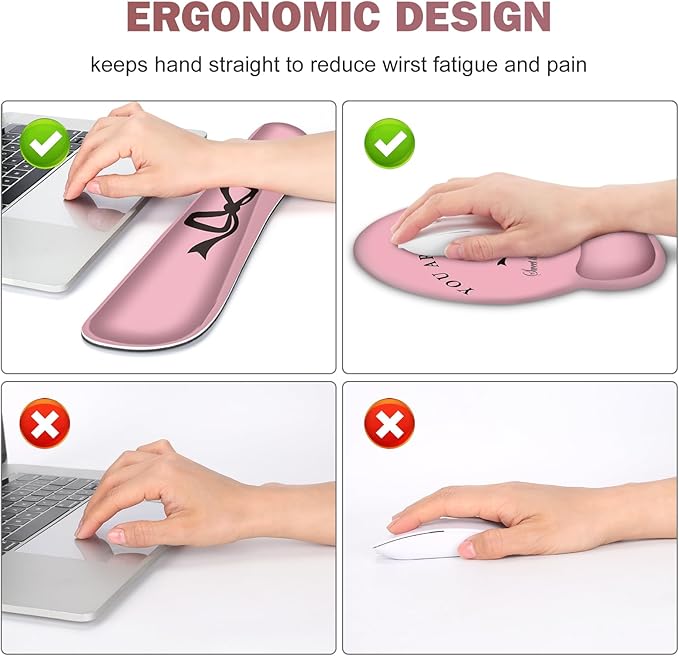 Gaming Mouse Pad, Large Desk Mat, Cute Desk Pad Protector, 4in1 XXL Mousepad + Keyboard Wrist Rest+Mouse Wrist Rest+Coaster Set with Ergonomic Desk Pad for Home Office Table Computer, Pink Pretty Bow