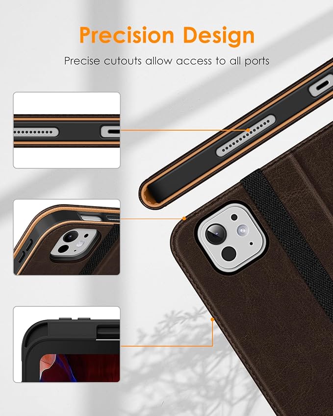 DTTO for iPad Pro 11 inch Case (M5/M4) 2025/2024, Premium Leather Business Folio Stand Cover with Pencil Holder - Auto Wake/Sleep and Multiple Viewing Angles, Dark Brown