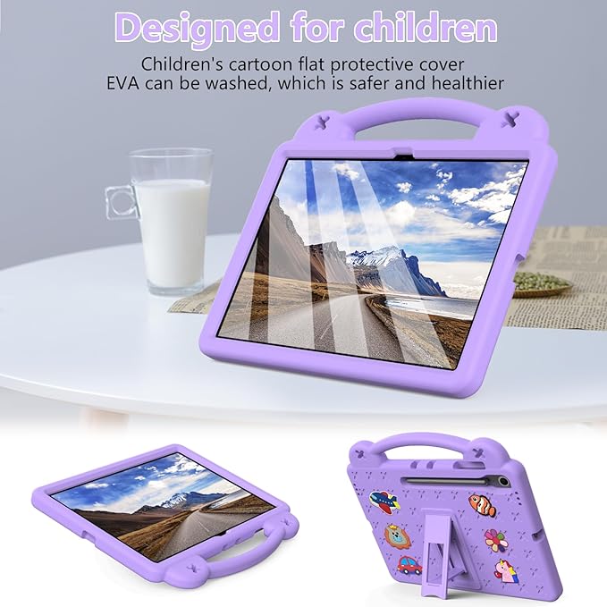 AKABEILA Compatible with Samsung Galaxy Tab S11 X730/X736 2025 11 inch Tablet Case, Kids Friendly Universal Lightweight Shockproof Protective Case with Shoulder Strap & Stand Handle Light Purple