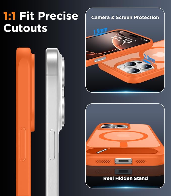 Magnetic Compatible with iPhone 16 Pro Max Case, [Built-in Invisible Kickstand][Compatible with MagSafe][Military Grade Shockproof] Slim Translucent Matte Phone Case for iPhone 16 Pro Max 6.9"