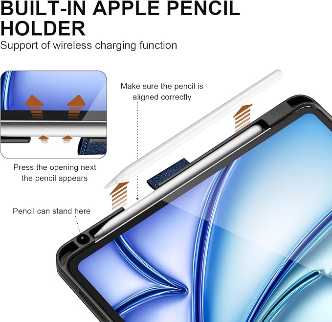 Genuine Leather Case for iPad Air 11" M4 2026/M3 2025/M2 2024, 5th/4th Gen 10.9" | with Pencil Holder and Adjustable Stand, Magnetic Closure, Auto Wake/Sleep Cover | Blue