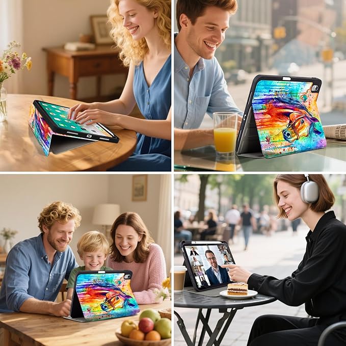Lokigo New Case for iPad 11th Generation 11 Inch 2025(A16), iPad 10th Generation Case 10.9 inch 2022,10th Gen iPadCover with Pencil Holder, Support Touch ID, Horse