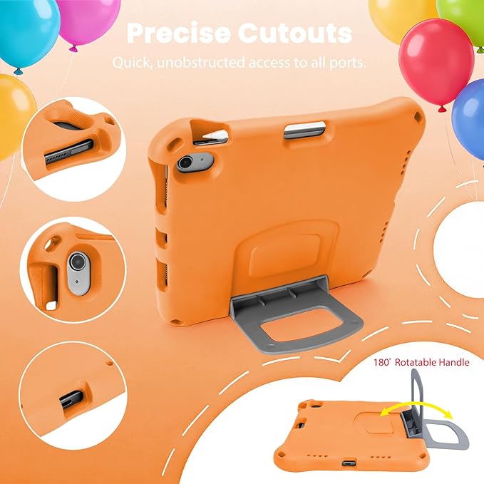 Kids Case for New iPad 11th Gen (A16) 11-inch 2025 & 10th Generation 10.9" 2022 & Air 11" 2025/2024&Air 5th/4th Gen & Pro 11,Durable Shockproof Cover with Pencil Holder Handle Stand.Orange
