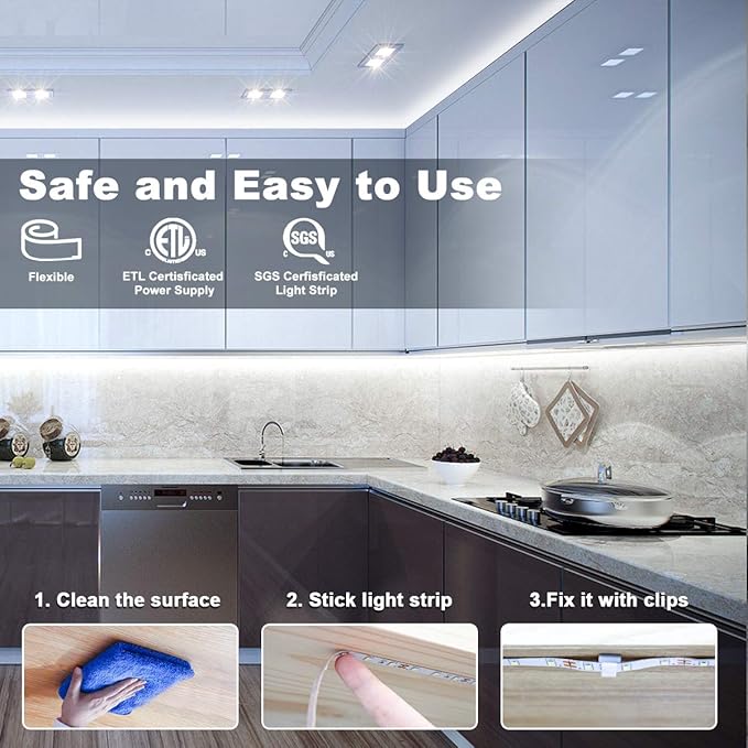 MY BEAUTY LIGHT White LED Strip Lights, 16.4ft Dimmable LED Light Strip with RF Remote, 300 Bright 6500K 2835 LEDs, Strong Adhesive LED Tape Light with Timing Mode for Mirror Bedroom Kitchen Cabinet