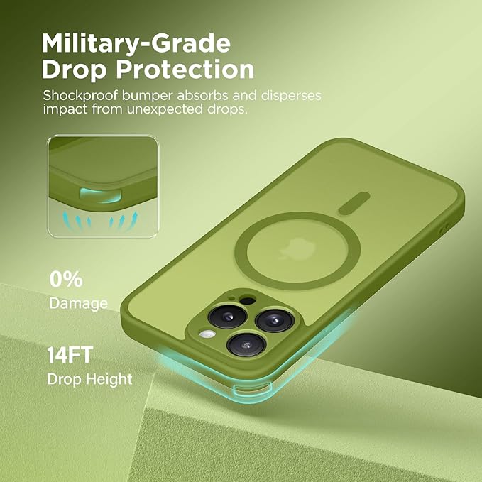 CAPRARO CAPRRO Magnetic for iPhone 13 Pro Max Case, [Compatible with MagSafe] [Full Camera Protection] Shockproof Protective Slim Translucent Matte Phone Case for iPhone 13 Pro Max 6.7'', Cedar Green
