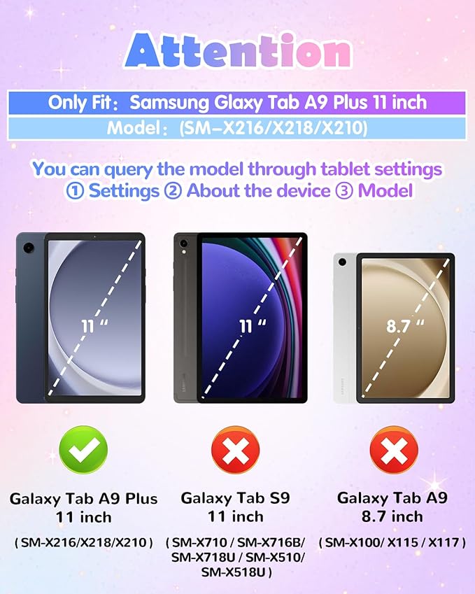 Uppuppy for Samsung Galaxy Tab A9 Plus Case 11 Inch - Cute Girls Kawaii Cover Girly 3D Cartoon Teen with Rotating Stand & Strap Purple Soft Silicone for Samsung A9 Plus Tablet Cases