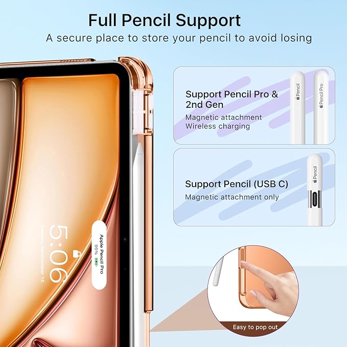 MoKo for iPad Air 11 inch Case (M4/M3/M2) 2026/2025/2024, iPad Air 5th/4th Gen 10.9 inch Case 2022/2020 with Pencil Holder, Slim Light Trifold Cover with Hard PC Translucent Back Shell, Brown