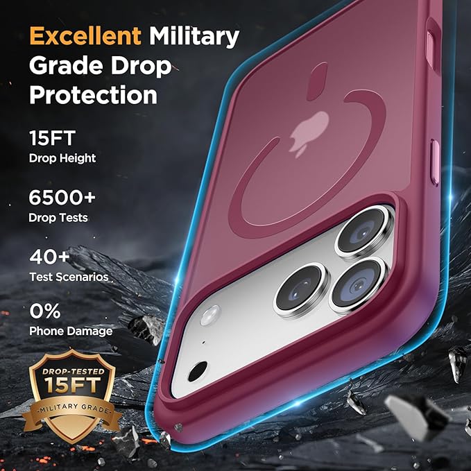 Miracase Magnetic for iPhone 17 Pro Case 6.3" with Screen Protector, [Compatible with MagSafe] Military-Grade Protection, Anti-Fingerprint, Slim Thin Phone Case for 17 Pro Cover, Wine Red
