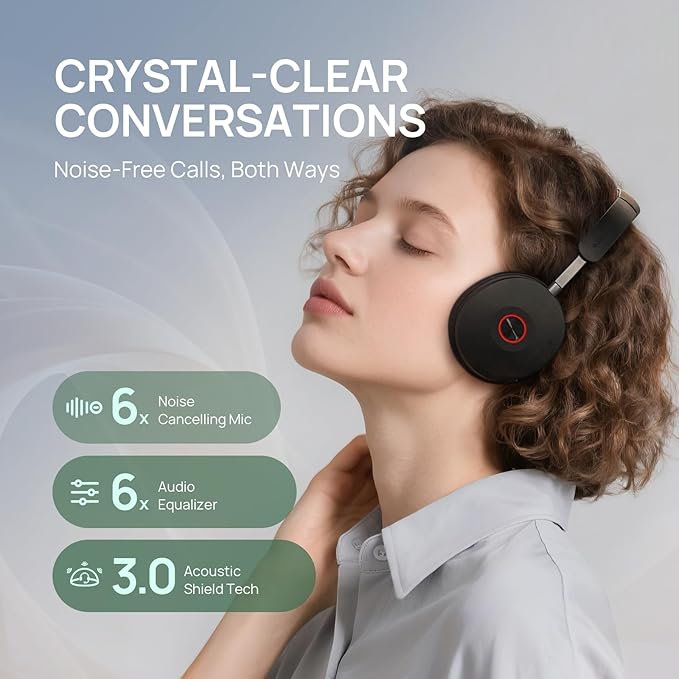 Yealink WH68 Hybrid Wireless Headset with ANC, DECT 6.0 & Bluetooth Dual-Connect, 492ft Range, 6-Mic Noise Cancelling Office Headphones for Teams, Zoom, 32H Talk Time for PC/Laptop/Smartphone