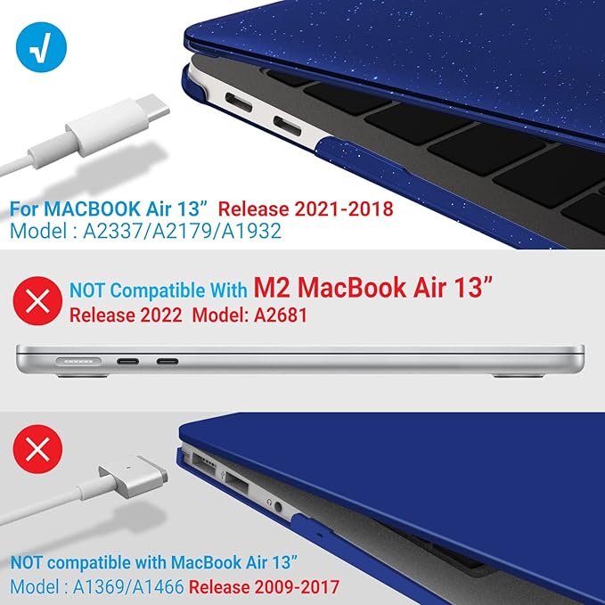 IBENZER Compatible with New MacBook Air 13 inch Case 2022 2021 2020 M1 A2337 A2179 A1932, Plastic Hard Shell Case with Keyboard Cover for Mac Retina Display with Touch ID, Star Blue, AT13-S-BL+1