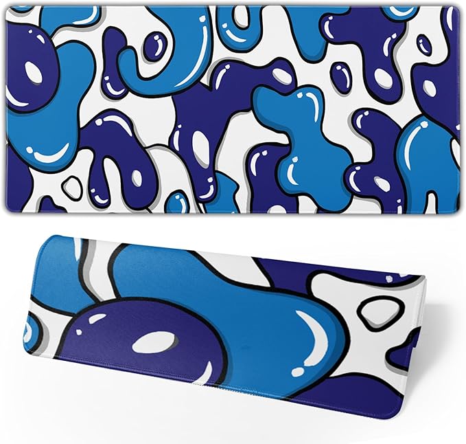 Navy Blue White Mouse Pad Extended Large 35.4x15.7in Japanese Geometric Desk Mat Anime Cool Large Mousepad XL Non-Slip Rubber Base Stitched Edge Gaming Mousepad PC Computer Desk Pad for Work Desktop