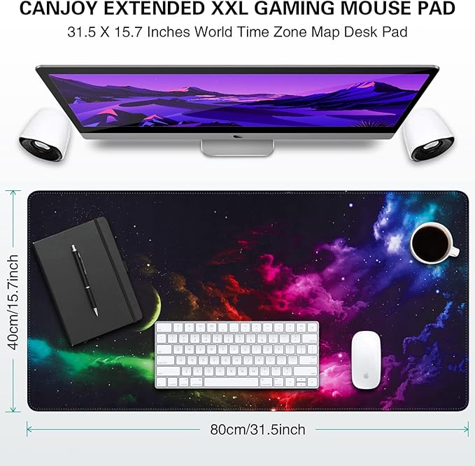 Canjoy Gaming Mouse Pad, XL Large Extended Keyboard Mouse Mat Big Computer Desk Pad with Non-Slip Base and Stitched Edge for Home Office Gaming Work 31.5x15.7inch
