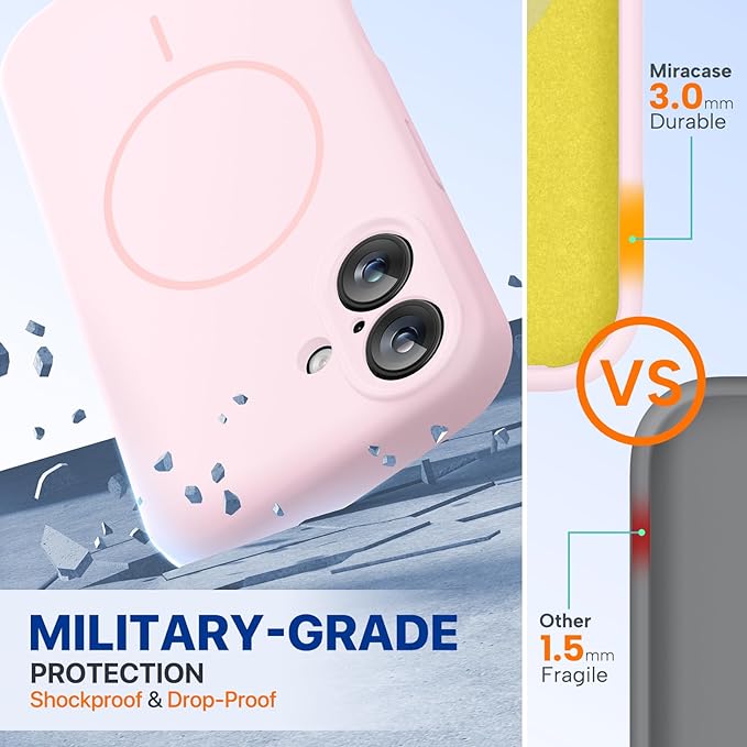Miracase Magnetic for iPhone 16 Plus Case, [Soft Anti-Scratch Microfiber Lining], Compatible with MagSafe, Liquid Silicone Shockproof Drop Protection Phone Case for 16 Plus,Sand Pink