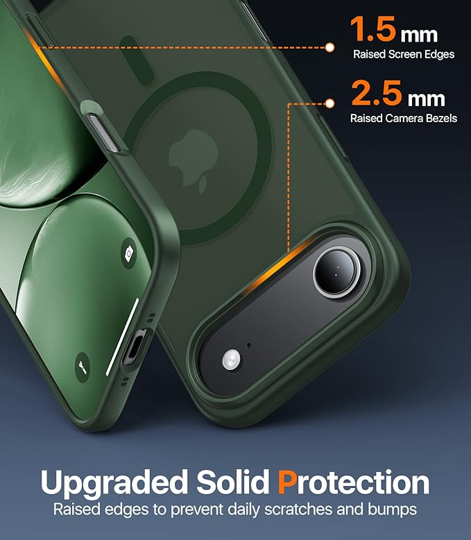 Magnetic for iPhone Air Case 2025,[Anti-Slip][Compatible with MagSafe][Military Grade Drop Protection] Shockproof Protective Translucent Matte Phone Case for iPhone 17 Air Case,Forest Green