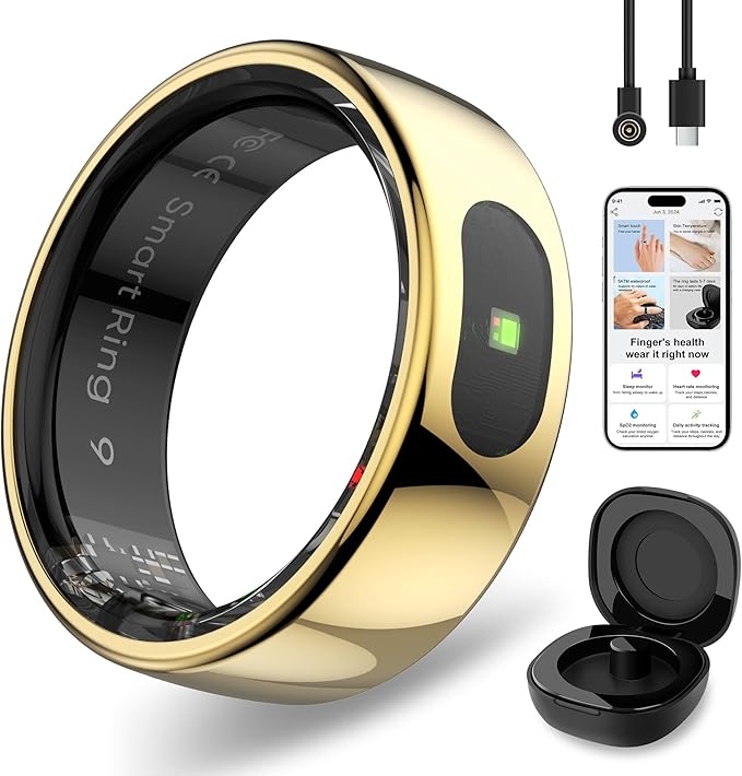 Smart Ring with Instant Notification Alerts & Gesture Control - Sleep Tracker Ring, Fitness Ring for Steps & Heart Rate, IP68 Waterproof (Gold, 10)