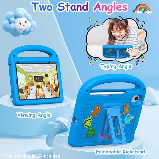 Kids Case for iPad mini 7(A17 Pro) 2024/iPad Mini 6 2021 8.3 Inch, with Built-in Pencil Holder/Anti-Slip Handle/Foldable Stand, Shockproof Protective iPad mini 7th/6th Generation Case 8.3 Inch