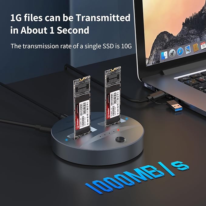 GODO NVMe/SATA M.2 Duplicator Dual-Bay Offline Clone USB C to NVME/SATA Docking Station for M2 SSD M Key and B+M Key Hard Drives Enclosure, Tool Free Aluminum10 Gbps USB3.1 Gen2 Type-C Adaptor