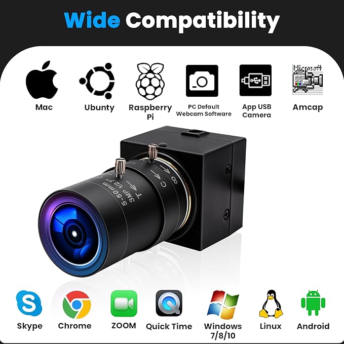 4K USB Camera - 10X Optical Zoom, Ultra HD 2160P, IMX415 Sensor, Plug and Play for Windows, Linux, Mac, Raspberry Pi