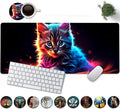 Large Mouse Pad, 31.5 x 11.8in Extended Gaming Mouse Pad with Stitched Edges, XXL Mousepad Protector Non Slip Rubber Base for Office and Home Writing Mat, Cat Cute Animal Pattern Black Desk Mat