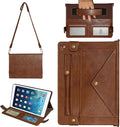 Handbag Case for Apple iPad 5/iPad 6 9.7", iPad Air 1st/2nd Generation Cases, Techcircle Folio Stand Crossbody Wallet Case with Pencil Holder, Hand Strap & Shoulder Strap Soft Protective Cover, Coffee