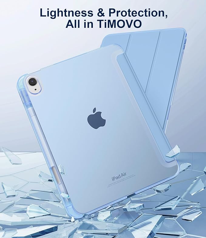 TiMOVO Case for iPad Air 11 Inch M4 2026/M3 2025/M2 2024, iPad Air 5th Generation 2022/4th Gen 2020 10.9 Inch with Pencil Holder, Stand Cover with Translucent Back, Auto Wake/Sleep, Sky Blue