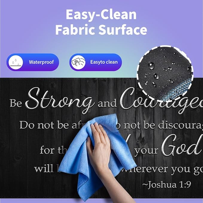 Motivational Large Gaming Mouse Pad (31.5" x 15.8")- Inspirational Bible Verse Scripture Quote Joshua 1:9 Be Strong and Courageous Rustic Black Wood, Stitched Anti-Slip Desk Mat