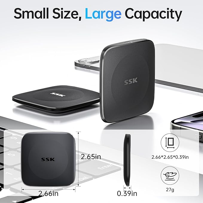 SSK External SSD 256GB,Portable SSD Hard Drive up to 550MB/s,Solid State Drives Type C+USB A External Storage Drive USB 3.2 GEN2 USB C Drive for iPhone 15/Android/Windows/Tablet/Mac/Xbox
